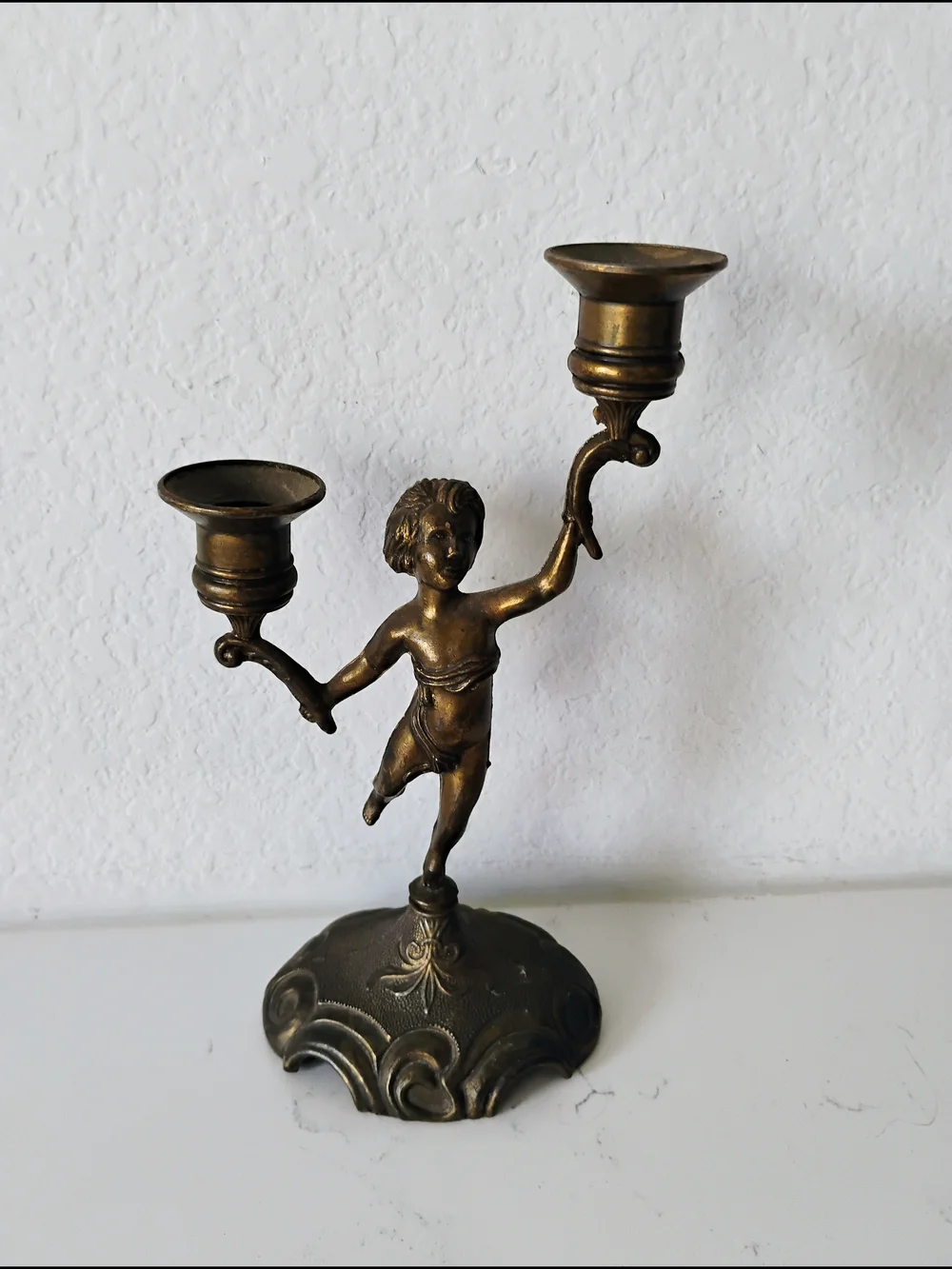 Bronze Finish Cherub Double Candle Holder - Elegant Home Accent